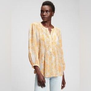 Gap pintuck floral toile blouse white with ochre print sunflowers small